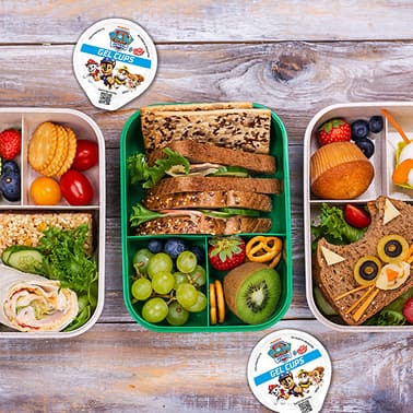 School lunch with PAW Patrol themed snacks